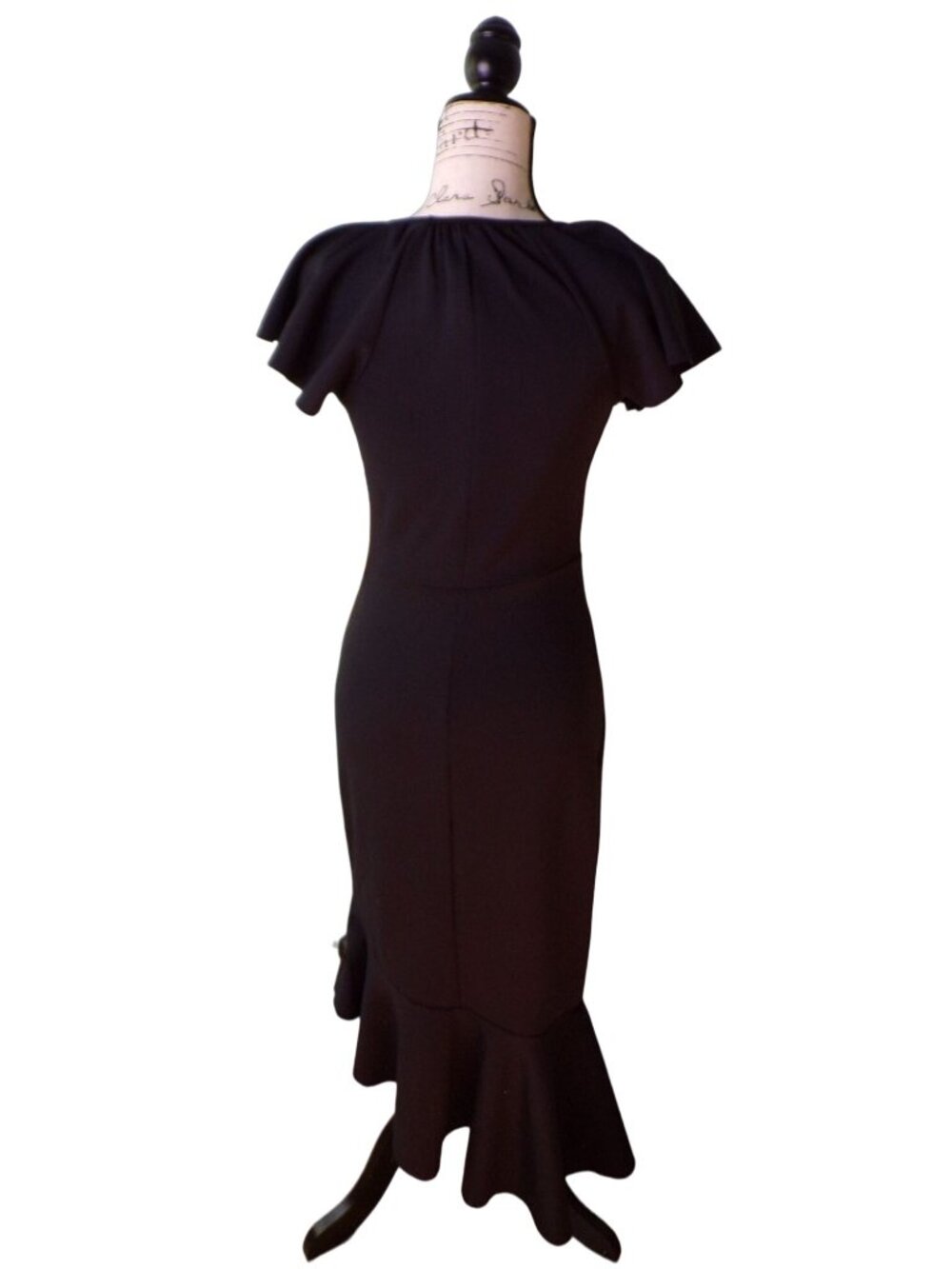 🆕 RACHEL PARCELL Ruffle Hem Scuba Asymmetric Dress Black X-Small - Picture 10 of 11